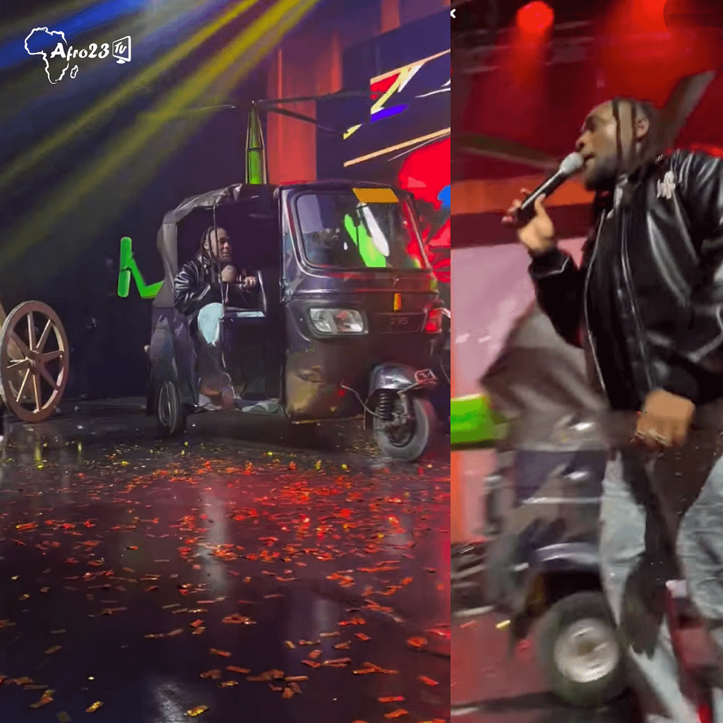 Buju's second entrance, alighting from a tricycle taxi (keke napep) onstage